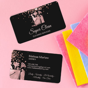 Tarjeta De Visita Limpieza profesional de casas Rose Gold Glitter B