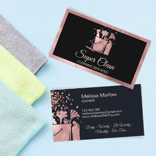 Tarjeta De Visita Limpieza profesional de casas Rose Gold Glitter B