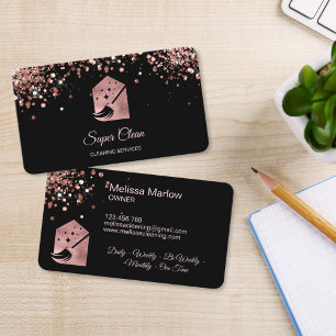 Tarjeta De Visita Limpieza profesional de casas Rose Gold Glitter Bu