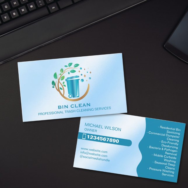 Tarjeta De Visita Limpieza Profesional de Contenedores de Basura Fre (trash can garbage bin cleaning services)