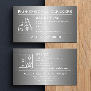 Tarjeta De Visita Limpieza profesional moderna plateada