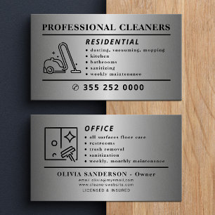 Tarjeta De Visita Limpieza profesional moderna plateada