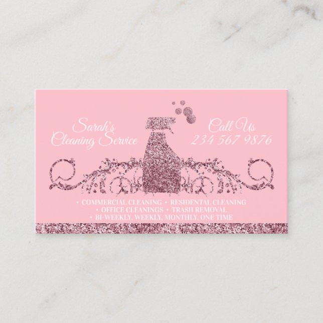 Tarjeta De Visita Limpieza rosa de la goma de chicle, parkling Maid  (Anverso)