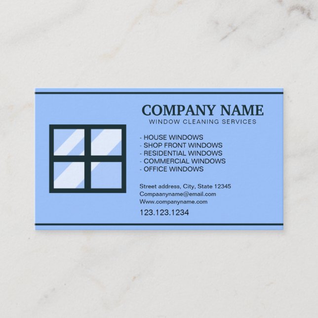 Tarjeta De Visita Limpieza única de la ventana azul Personalizado (Anverso)