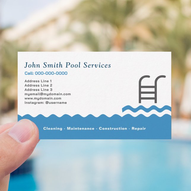 Tarjeta De Visita Limpieza y servicios de la piscina (Pool Cleaning & Services Business Card)