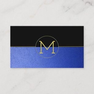 Tarjeta De Visita Limpio y elegante Monograma Blue Faux Leather y Bl