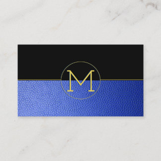 Tarjeta De Visita Limpio y elegante Monograma Blue Faux Leather y Bl