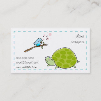 tarjeta de visita linda de la tortuga y del pájaro