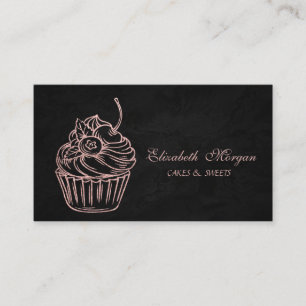 Tarjeta De Visita Lindo Adorable, Cupcake Brillante, Negro