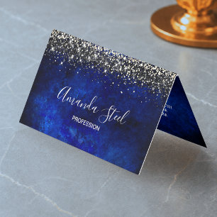 Tarjeta De Visita Lindo azul real dorado falso brillo