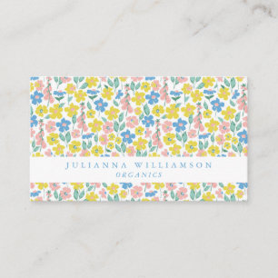 Tarjeta De Visita Lindo floral moderno azul y amarillo Ditsy