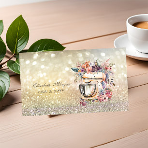 Tarjeta De Visita Lindo Mezclador Floral de Panadería con Bokeh Eleg