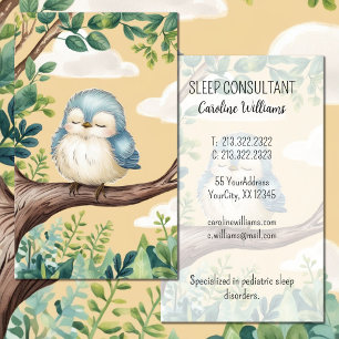 Tarjeta De Visita Lindo pájaro azul blanco durmiendo en rama acuarel