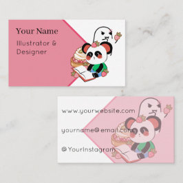 Tarjeta De Visita Lindo Panda Leyendo & Fresa de Tarta de Fantasma E