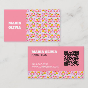 Tarjeta De Visita Lindo patrón floral pastel suave rosa femenino