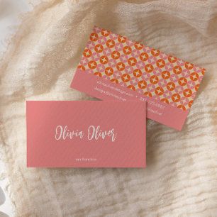 Tarjeta De Visita Lindo rosa naranja retro script Caligrafía Brillan