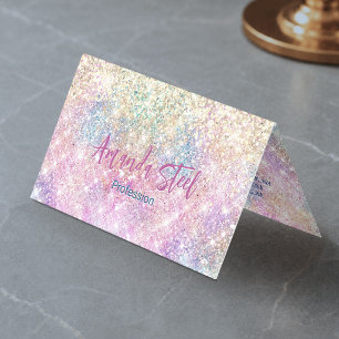 Tarjeta De Visita Lindo unicornio iridiscente con brillo dorado
