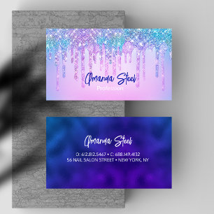 Tarjeta De Visita Lindo Unicornio Turquesa Azul Glitter Drips monogr