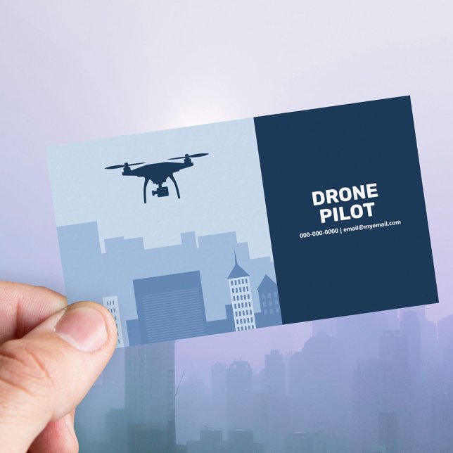 Tarjeta De Visita Línea aérea de la ciudad - Piloto de drones (City Skyline - Drone Pilot Business Card)
