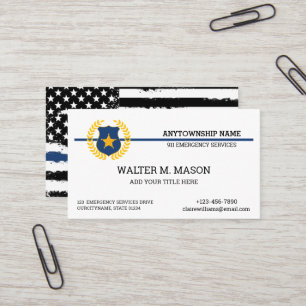 Tarjeta De Visita Línea Azul Policía US FLAG