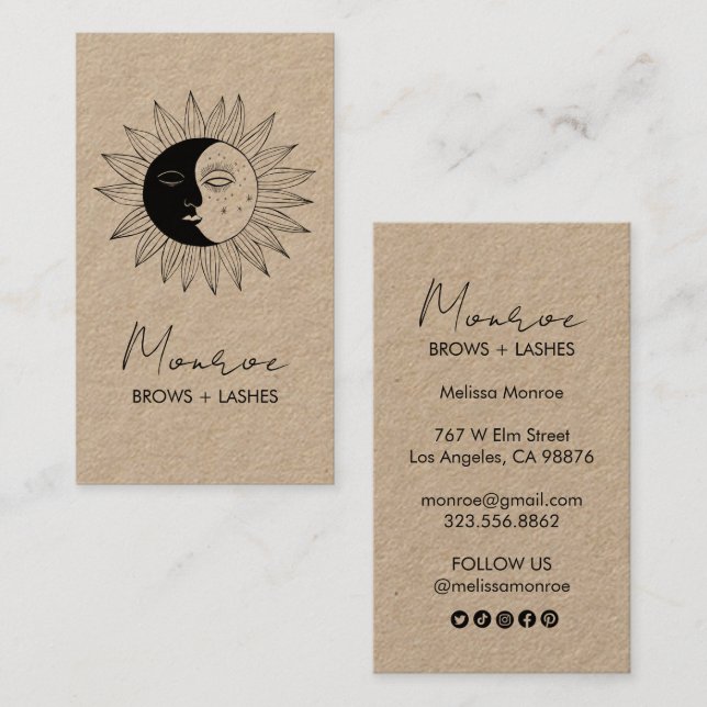 Tarjeta De Visita Línea de arte Sun & Moon Boho Icono social elegant (Anverso / Reverso)