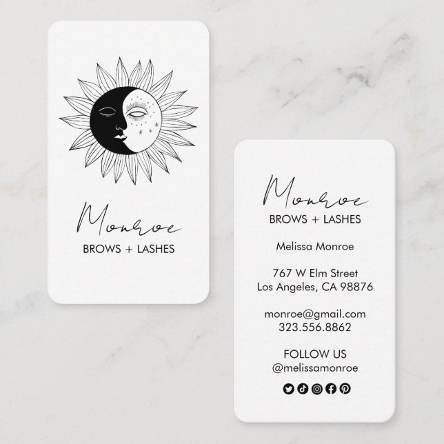 Tarjeta De Visita Línea de arte Sun & Moon Boho Icono social elegant (Anverso / Reverso)