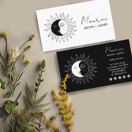 Tarjeta De Visita Línea de arte Sun & Moon Boho Iconos sociales B&W 