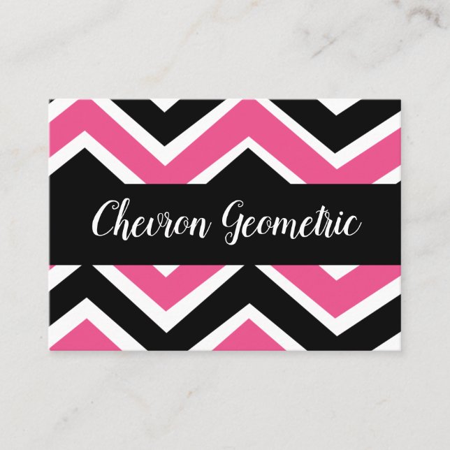 Tarjeta De Visita Línea de Chevron Rosa Negro (Anverso)