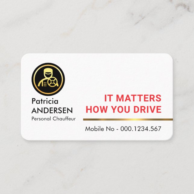 Tarjeta De Visita Línea de chófer dorada elegante profesional (Anverso)