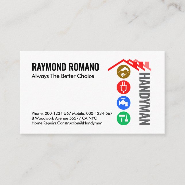 Tarjeta De Visita Línea de herramientas del estilo de mano del techo (Anverso)