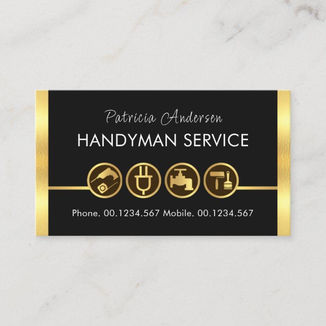 Tarjeta De Visita Línea de herramientas Gold Handyman (Anverso)
