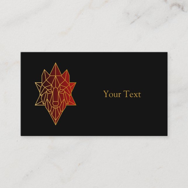 Tarjeta De Visita Línea de oro de lobo geométrico con rojo degradado (Anverso)