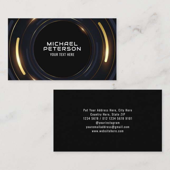 Tarjeta De Visita Línea de oro radial de lujo | Futurista moderno (Anverso / Reverso)