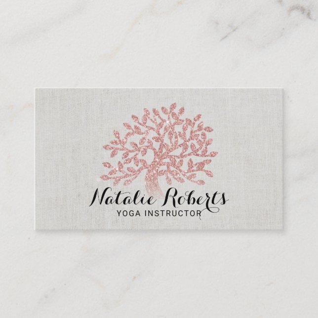 Tarjeta De Visita Línea elegante de Rosa de árbol de yoga (Anverso)
