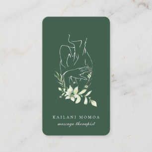 Tarjeta De Visita Línea moderna Arte Floral Verde Femenino