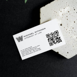 TARJETA DE VISITA LÍNEA MONOGRAMA  MASCULINO QR ABOGADO CONTADOR