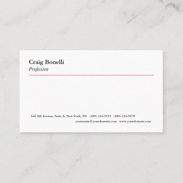 Tarjeta De Visita Línea Roja Ligera Blanco Mínimo Profesional Modern (Anverso)