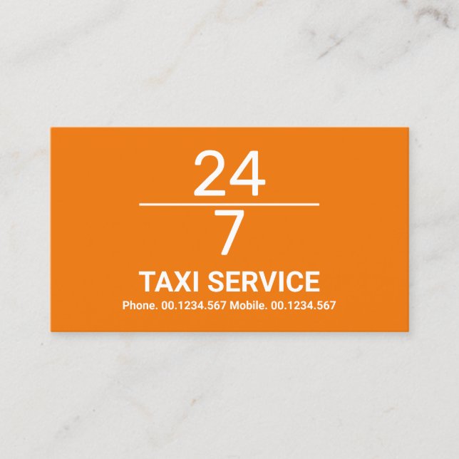 Tarjeta De Visita Línea simple 24/7 Servicio de Taxi Amarillo (Anverso)