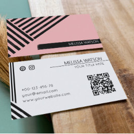 Tarjeta De Visita Líneas abstractas negras y rosadas femeninas urban
