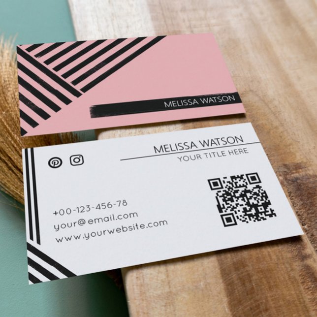 Tarjeta De Visita Líneas abstractas negras y rosas femeninas urbanas (Subido por el creador)