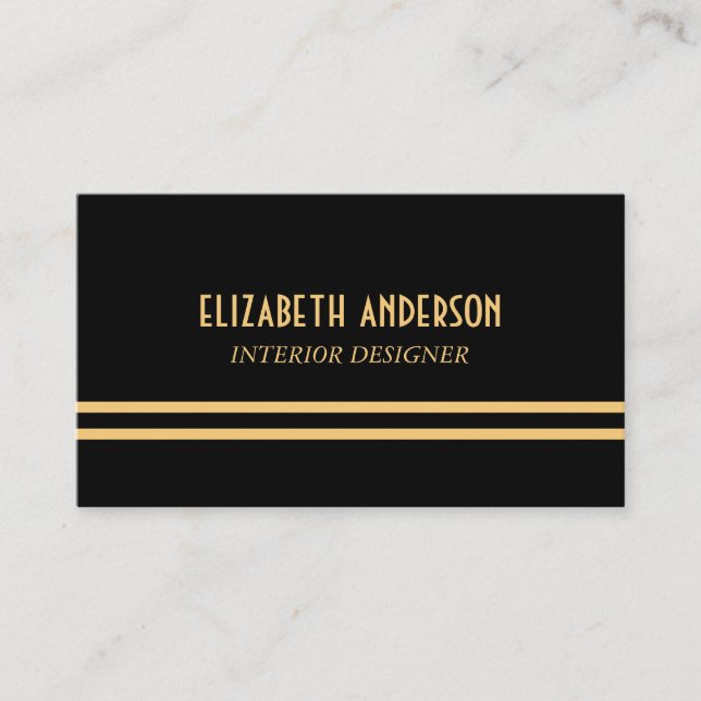 Tarjeta De Visita Líneas Art Deco de estilo - Oro y negro (Anverso)