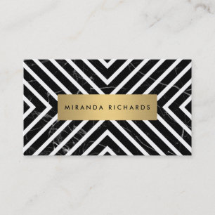 Tarjeta De Visita Líneas de moda Bandas blancas de mármol negro II