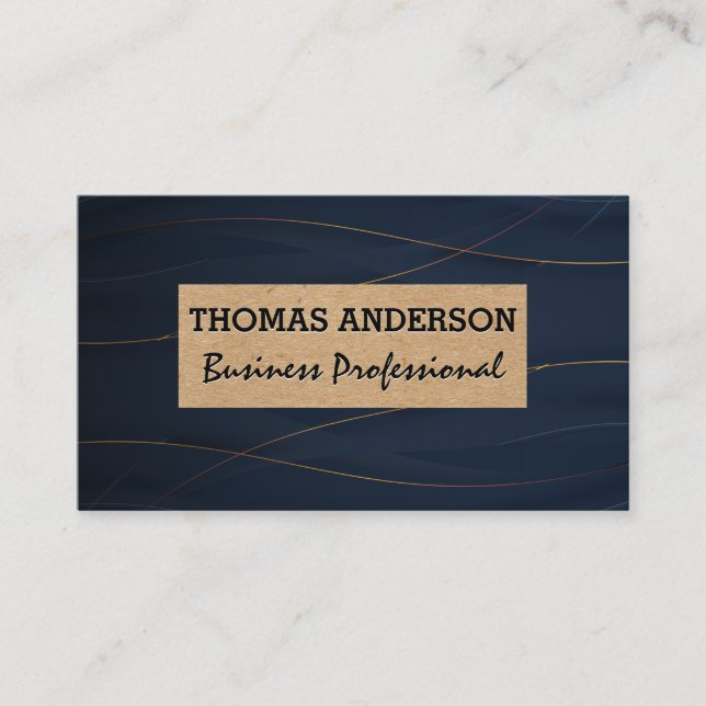 Tarjeta De Visita Líneas de oro elegantes | Fondo azul profundo (Anverso)
