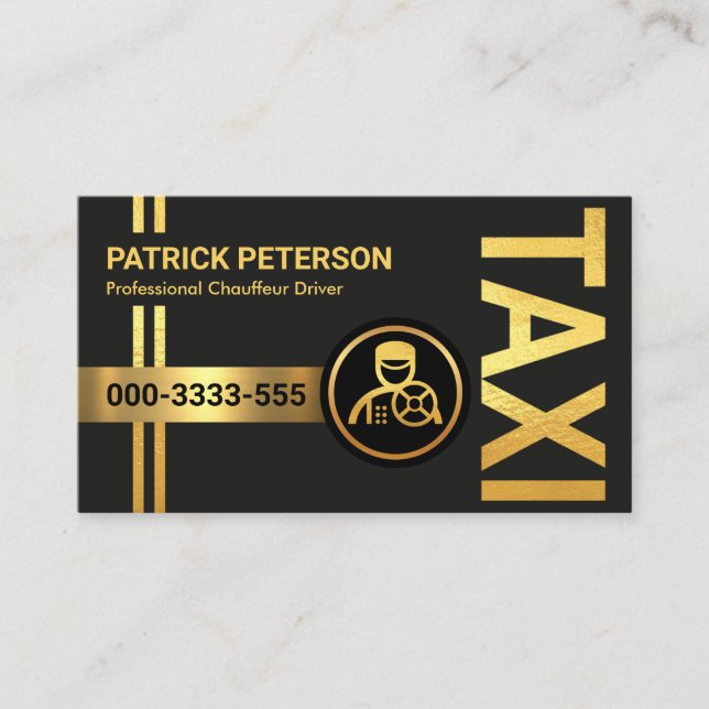 Tarjeta De Visita Líneas de señalización Taxi Vertical Gold (Anverso)
