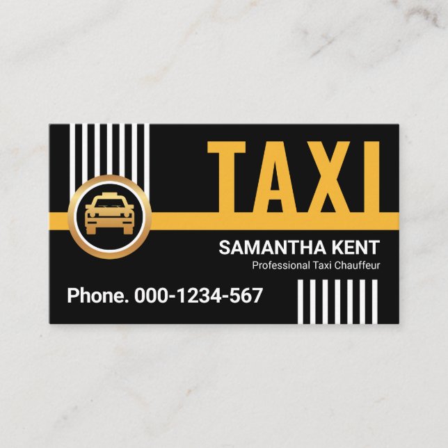 Tarjeta De Visita Líneas de taxi amarillas y elegantes (Anverso)