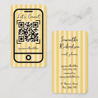 Tarjeta De Visita Líneas Divertidas Código QR Amarillo Escrito a Man