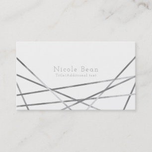Tarjeta De Visita Líneas Geométricas Modernas de Plata Glam Chic Per