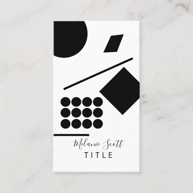 Tarjeta De Visita Líneas modernas de formas geométricas en blanco y  (Anverso)