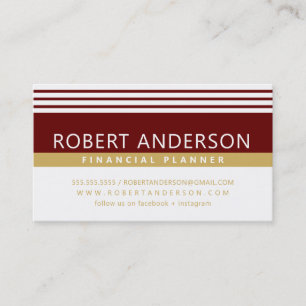 Tarjeta De Visita LÍNEAS MODERNAS SIMPLE de oro burdeos rojo oscuro