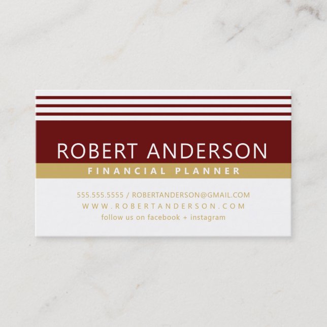 Tarjeta De Visita LÍNEAS MODERNAS SIMPLE de oro burdeos rojo oscuro (Anverso)